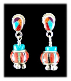 Dynamite Multi-color Earrings with inlaid beads, Turquoise, Spiny and Silver