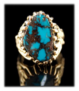 14k Gold Bisbee Turquoise Gold ring featured in Cowboys and Indians Magazine