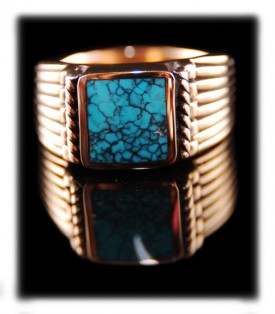 Lone Mountain Turquoise and Gold Ring featured in Cowboys and Indians Magazine