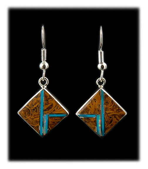 diamond shaped inlay drop earrings