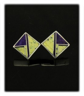 Diamond Shaped Inlay Stud Earrings with Sugilite and Lizardite