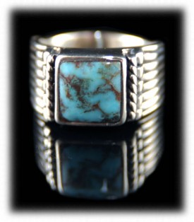 Mens Turquoise Silver Ring with Dry Creek Turquoise