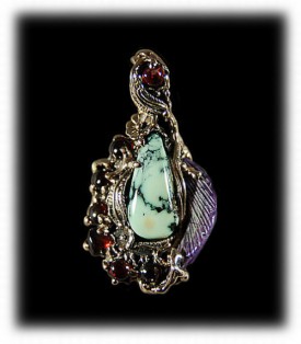 Fashion Turquoise, Garnet and Sugilite Pendant