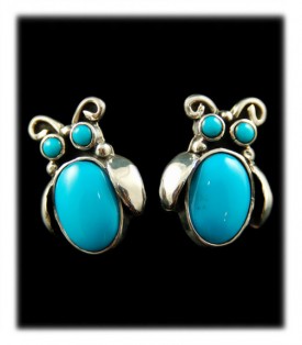 Navajo Handmade Beetle Post Earrings in Turquoise