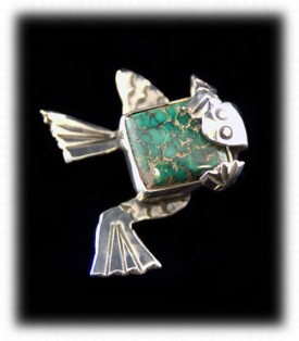 Silver and Turquoise Frog Pin