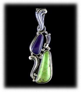 Gaspeite and Sugilite Sterling Silver Pendant