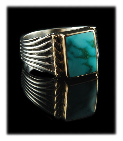 Gold and Silver Men's Turquoise Ring