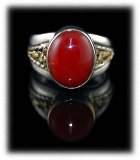 Coral and Gold Nuggets Band Ring