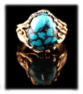 Blue Wind Turquoise and gold ring