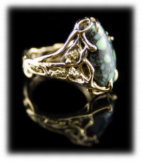 Tortoise Turquoise Gold Ring with Colorado Gold Nuggets