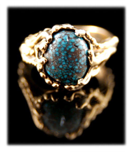 14k yellow gold and Lander Blue Turquoise ring