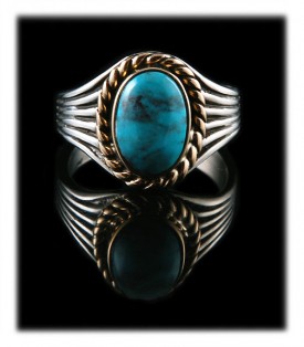 Gold and Silver Saddle Ring with Turquoise