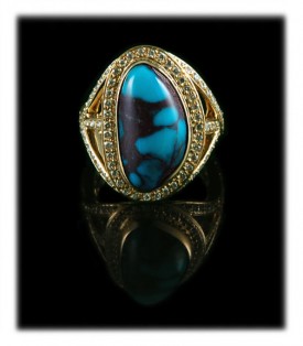 Gold Bisbee Turquoise Ring with Diamonds