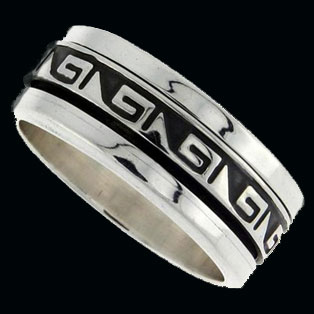 Mens Silver Band with Greek Key Design