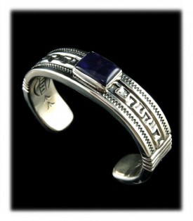 Navajo Stamped Silver Bracelet with Sugilite