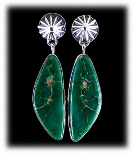 Dangle Green Turquoise Earrings in Silver