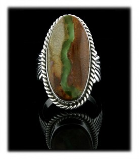 Artisan handmade Sterling Silver and Green Ribbon Turquoise cocktail ring by John Hartman of Durango, Colorado USA