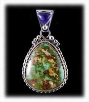 Green Royston Turquoise Pendant with Sugilite