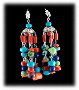 Chandelier Style Multi Stone Lime Turquoise Nugget Dangle Earrings