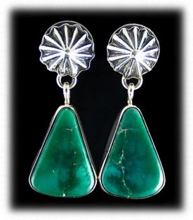 Green Turquoise Earrings - Navajo Indian Silver Jewelry