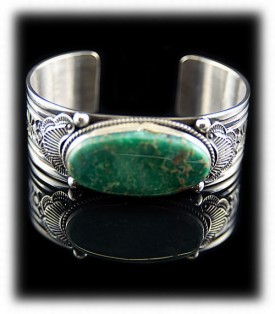 Green Turquoise Bracelet - Navajo Indian Silver Jewelry