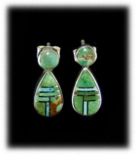 Zuni Inlaid Turquoise Earrings - Green Turquoise