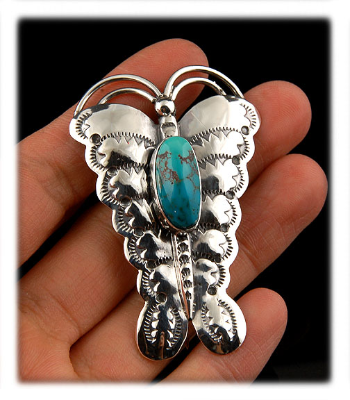 Butterfly pin with high Grade Villa Grove Turquoise from Colorado, USA