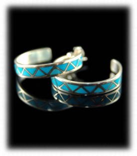 Zuni Indian Silver Jewelry - Inlay Turquoise Earrings