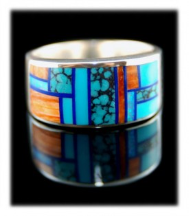 Native American Handmade Inlaid Blue Turquoise Ring