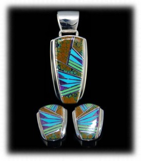 Turquoise Inlaid Earrings and Pendant Set