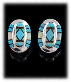 Zuni Inlaid Turquoise Stud Earrings