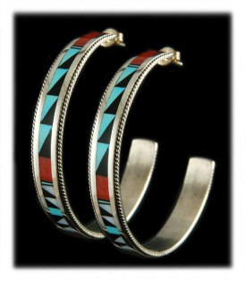 Zuni Inlay Hoop Earrings