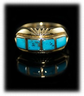 Gold Mens Turquoise Inlay Ring