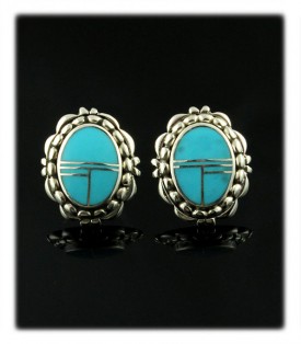 Blue Turquoise Inlay Stud Earrings