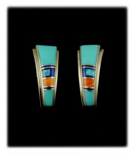 Turquoise Inlay Post Earrings - Zuni Handcrafted