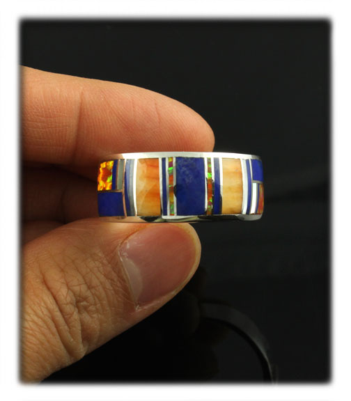 Wide inlay ring with Broncos colors