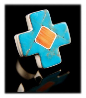 Inlay Ring with Kingman Turquoise and Spiny Oyster Shell