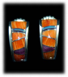 Southwest Silver Inlay Earrings with Spiny Oyster Shell