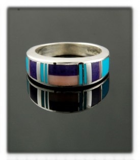 Multicolored inlay wedding ring