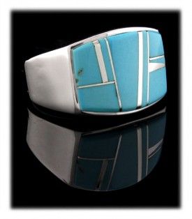 Pictured here is a heavy duty men's silver band ring with top grade natural Sleeping Beauty Turquoise