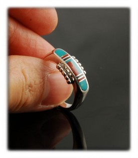 petite inlay turquoise wedding ring with coral