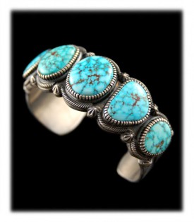 Navajo Row Bracelet with Kingman Spiderweb Turquoise