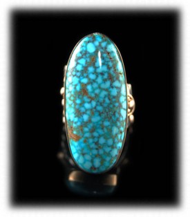Silver and Gold Kingman Spiderweb Turquoise Ring