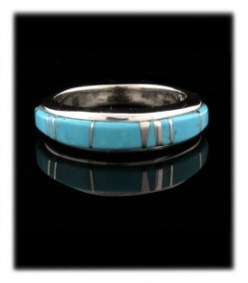 Ladies inlay band ring with genuine blue Arizona Turquoise from Globe, Arizona USA