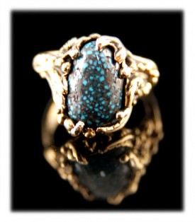 The world famous Lander Blue Turquoise and 14k gold lost wax ring by Nattarika Hartman