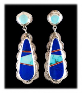 Lapis and Turquoise Earrings - American Indian Inlaid