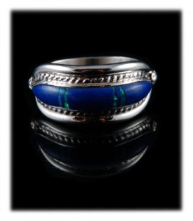 Inlay wedding rings with Lapis Lazuli