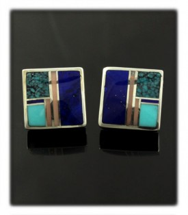 Lapis Turquoise Inlay Stud Earrings