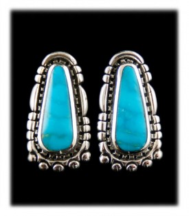 Large Rich Blue Silver Turquoise Post Earrings