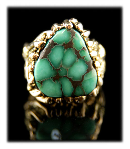 Lime Green Damele Spiderweb Turquoise Cabochon Ring